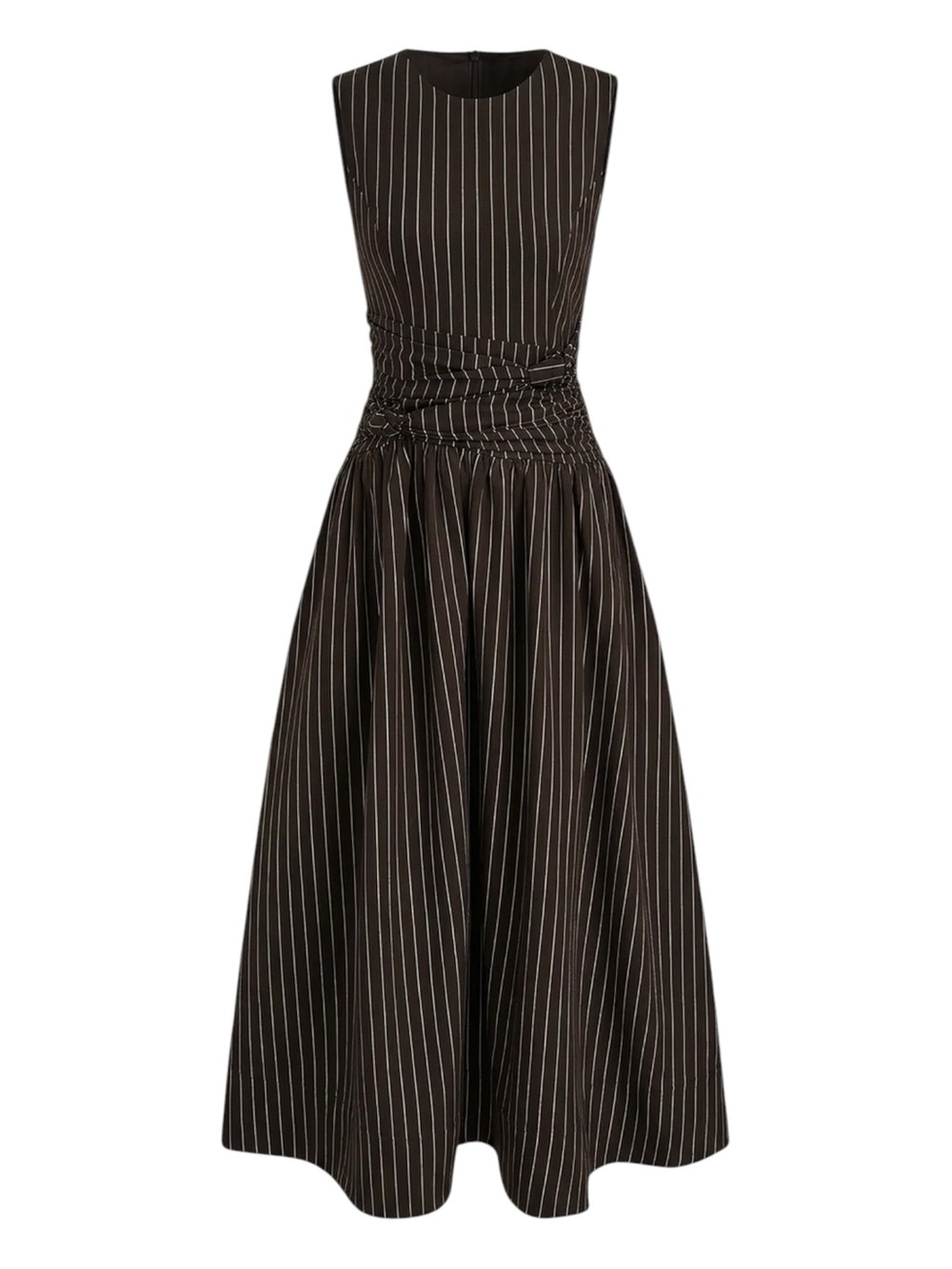 Commense Espresso Brown Pinstripe Ruched Maxi Dress Pockets Small NWT